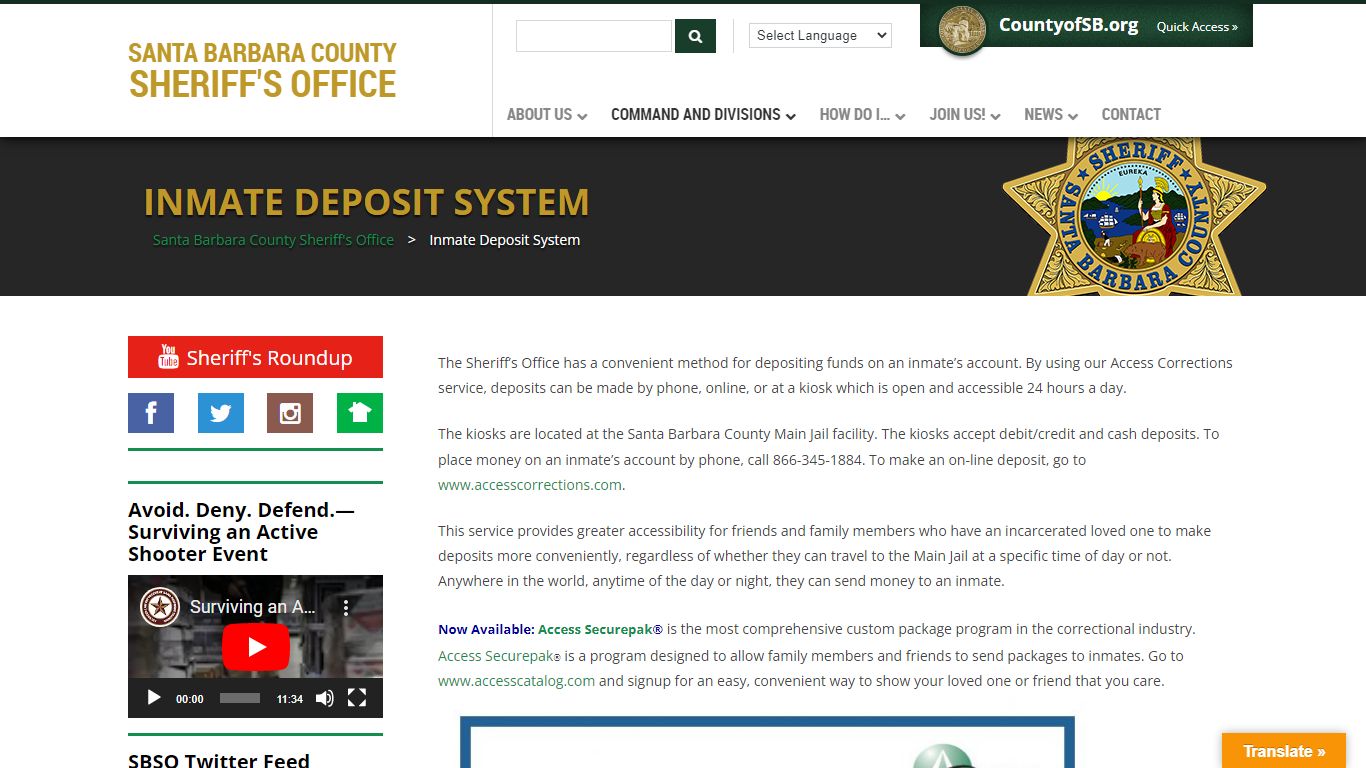 Inmate Deposit System – Santa Barbara County Sheriff's Office